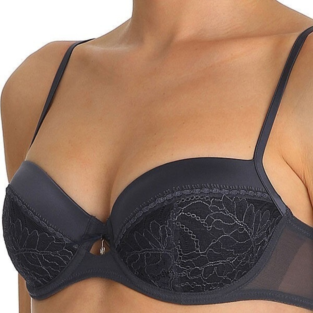 NWOT Marie Jo Natalie Padded Underwire Balcony Bra 32D Gray Floral Lace
